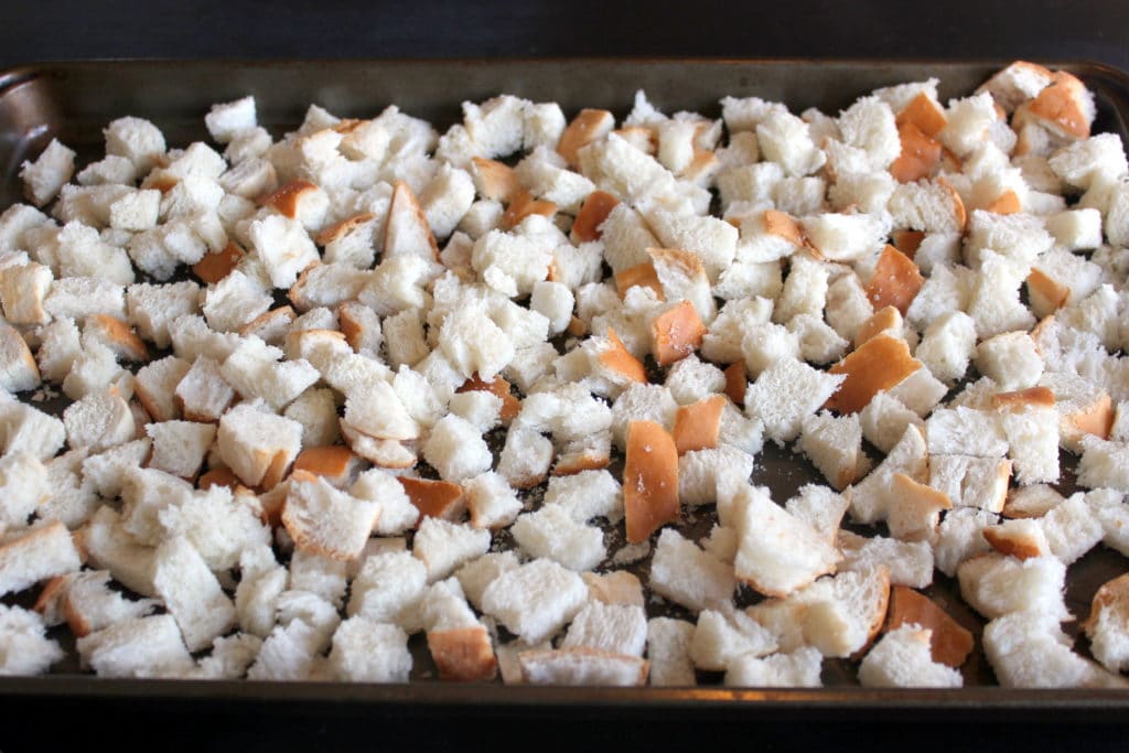 Cubed Bread on Sheet Pan.