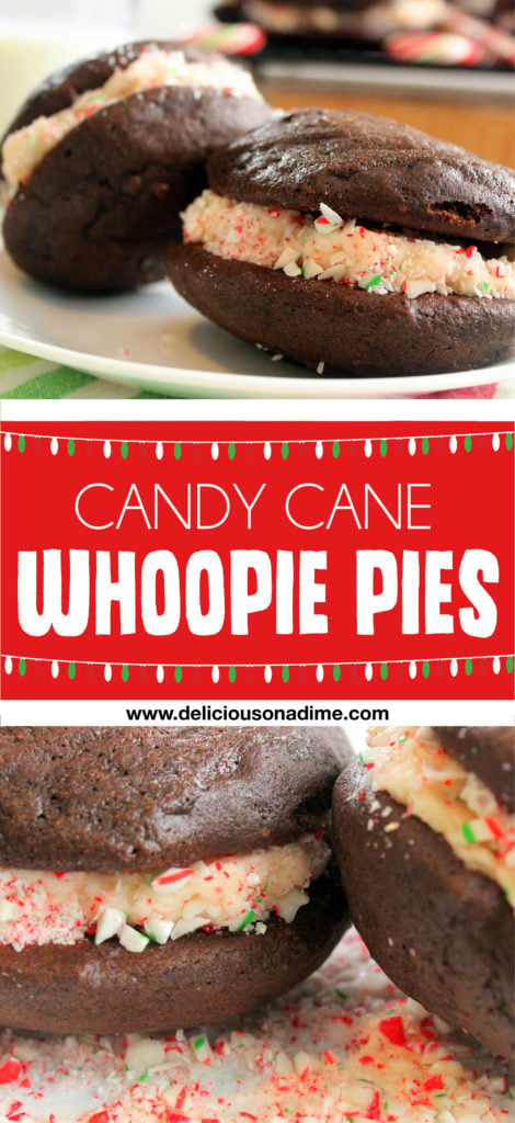 Candy Cane Whoopie Pies - fluffy on the outside, creamy and minty on the inside. YUM!