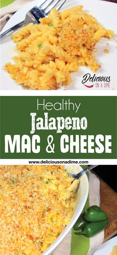 This healthy Jalapeno Mac and Cheese is creamy and cheesy on the inside and deliciously crunchy on the outside – with just a hint of heat from the jalapeno