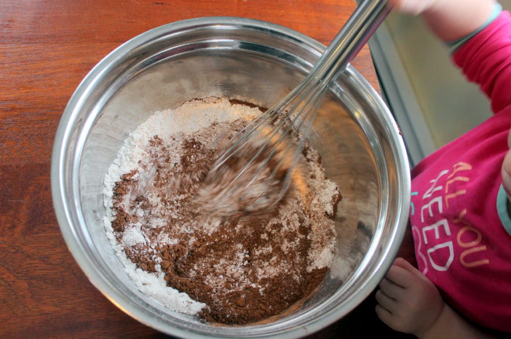 Mixing Dry Ingredients in Metal Bowl with Whisk.
