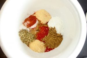 Spices for Fajita Seasoning in White Bowl.