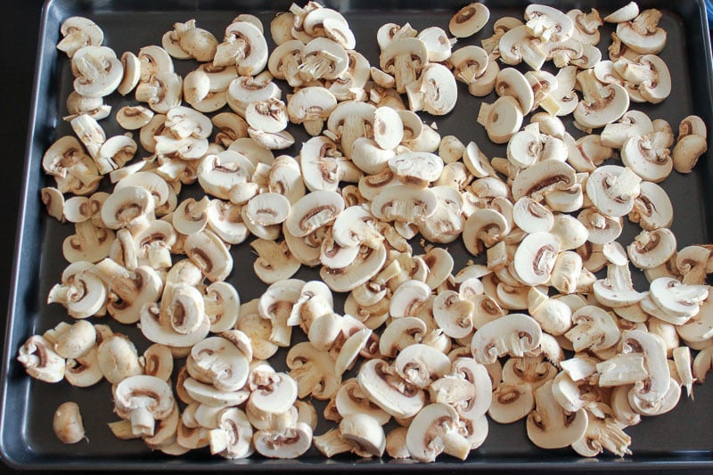 Sliced Mushroom on Sheet Pan.