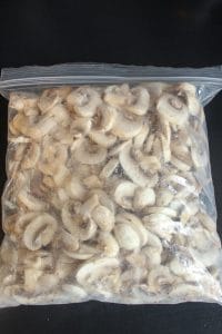 Sliced Mushrooms in Resealable Plastic Bag.