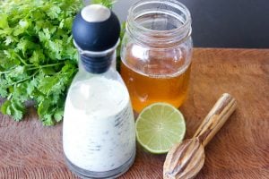 Cilantro Lime Dressing in Glass Jar.