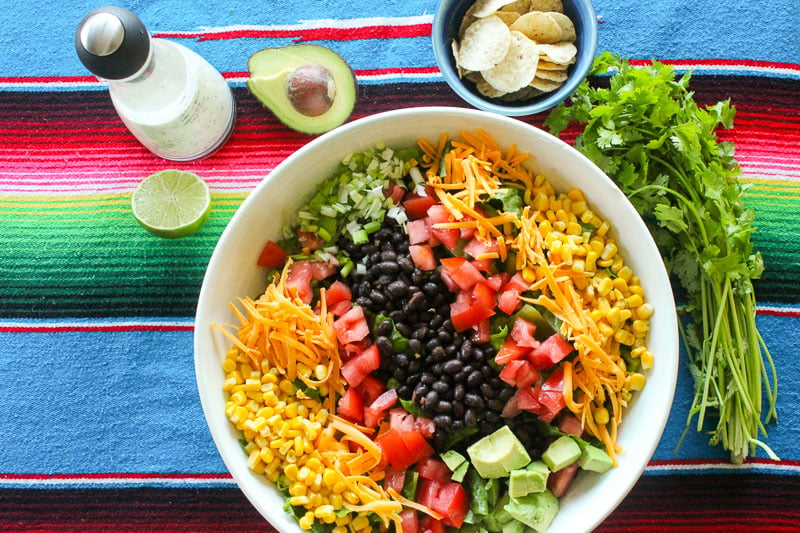 Healthy Mexican Salad in White Bowl.
