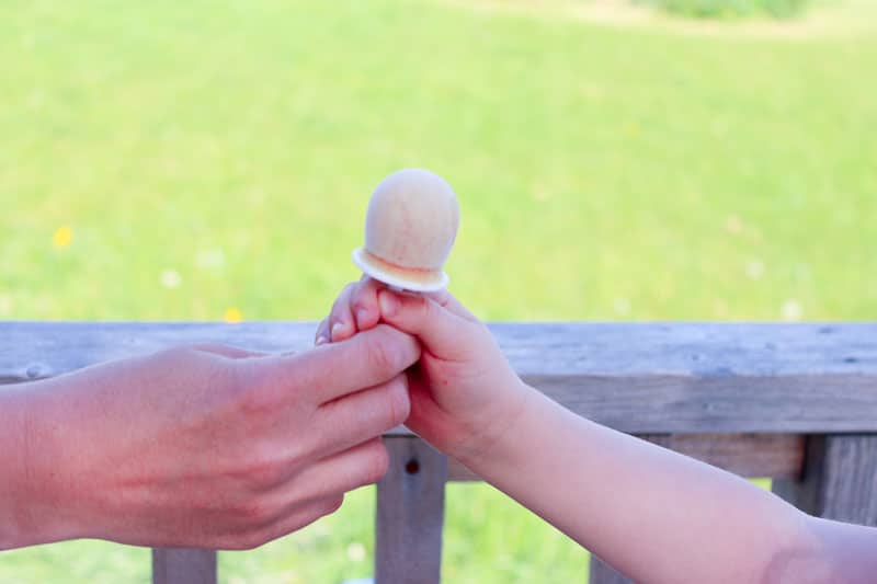 Adult handing a child a popsicle.