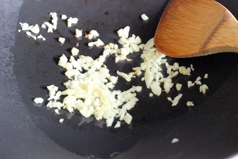 Minced Garlic Frying in Wok.