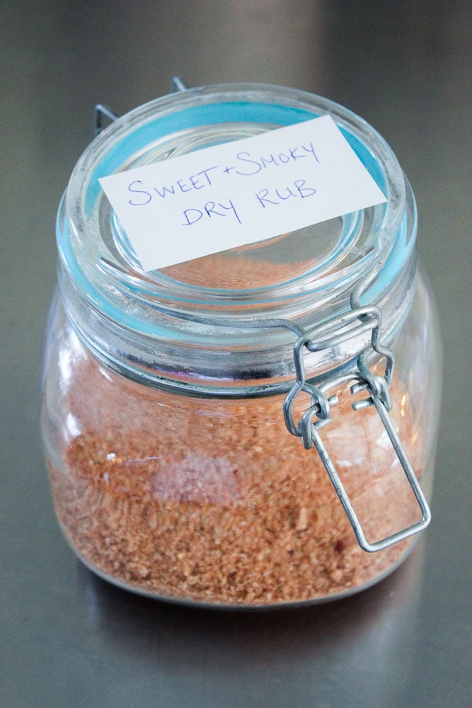 Sweet and Smoky Dry Spice Rub in Glass Jar.