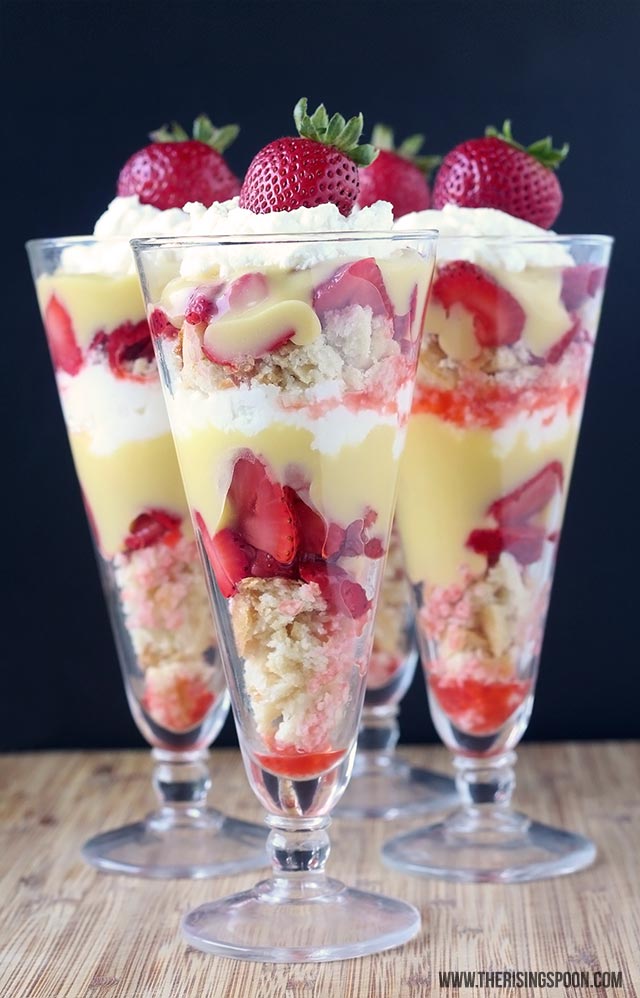 Strawberry and Lemon Curd Parfaits in Glass Parfait Glasses.