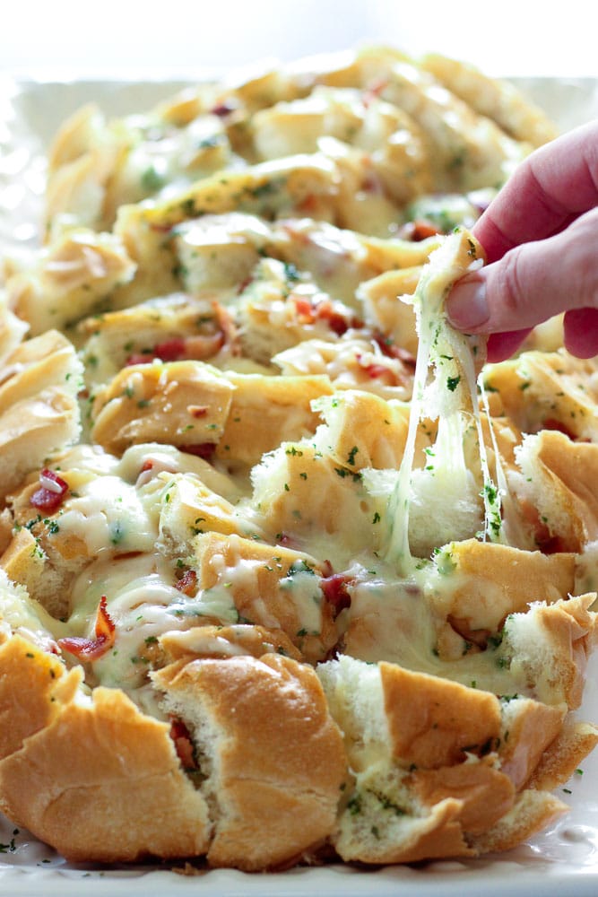 Cheesy Bread topped with Bacon and Garlic.