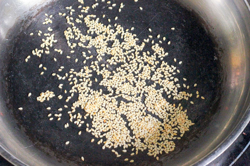 Toasting Sesame Seeds in Frying Pan.