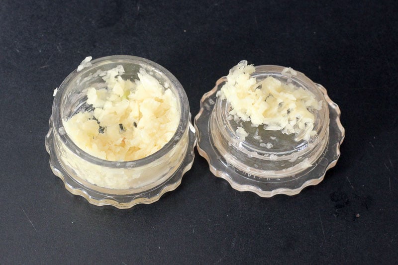 Minced Garlic in a Plastic Garlic Press.