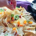 Jalapeno Popper Nachos with Garlic Cream Sauce - gluten free, oven baked delicious snack for parties or just dinner!