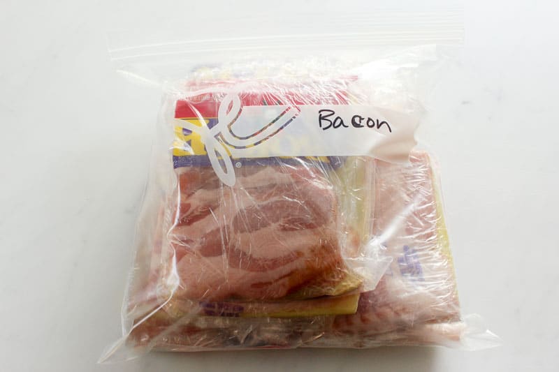 Cut Bacon Packages in Resealable Plastic Bag.