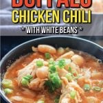 This Healthy Buffalo Chicken Chili (with creamy white beans!) is easy and healthy – and a fun twist on traditional chili. It’s comfort food that’s quick enough for a weeknight dinner, and it’s freezer-friendly too!