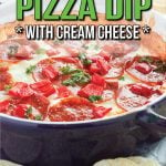 This Pepperoni Pizza Dip (with cream cheese) is the perfect appetizer for a party or potluck when you want to please everyone. It's hot, easy, cheesy and delicious, not to mention gluten free and can be made vegetarian. Perfect for Super Bowl, tailgating, or just snacking!