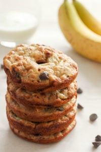 Stack of 5 Banana and Chocolate Chip Donuts.