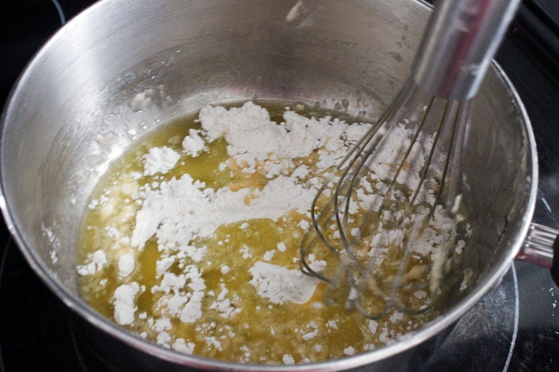 Mixing Flour and Butter in Metal Pot.