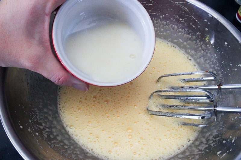 Adding Buttermilk to Egg Mixture.