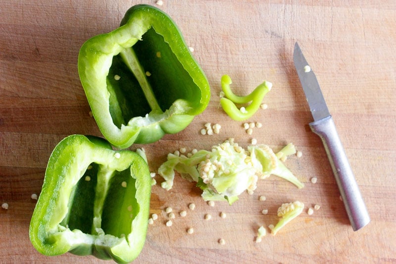 Green Pepper Sliced in Half and Seeded.
