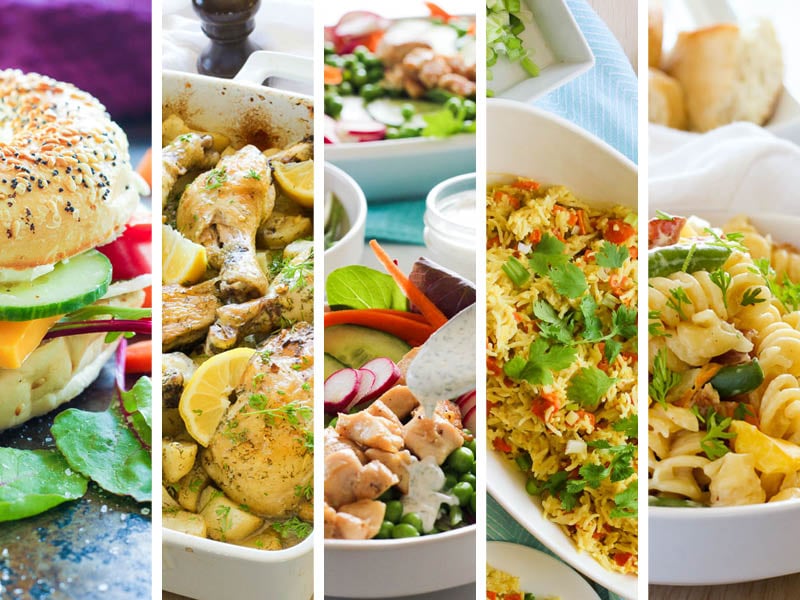 5 Photos of Spring Meals in a Collage.