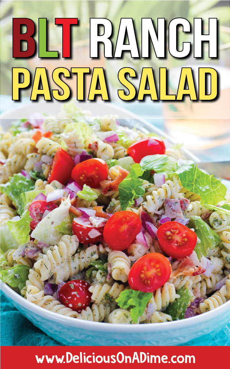The BEST creamy cold pasta salad recipe for your next BBQ, picnic, potluck, party, or just for lunch! If you need simple summer side dishes for a crowd, you'll love it. Perfect for kids or family gatherings! Easy to make gluten free with the right pasta (you can even use bowties, macacroni, penne or shells!). With a creamy, zesty ranch dressing. Leave out the bacon to make it vegetarian. #summerrecipes #pastasalad #potluckrecipes #partyfood