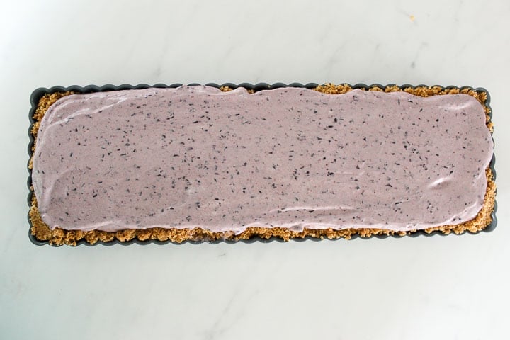 No bake blueberry cheesecake ready to chill