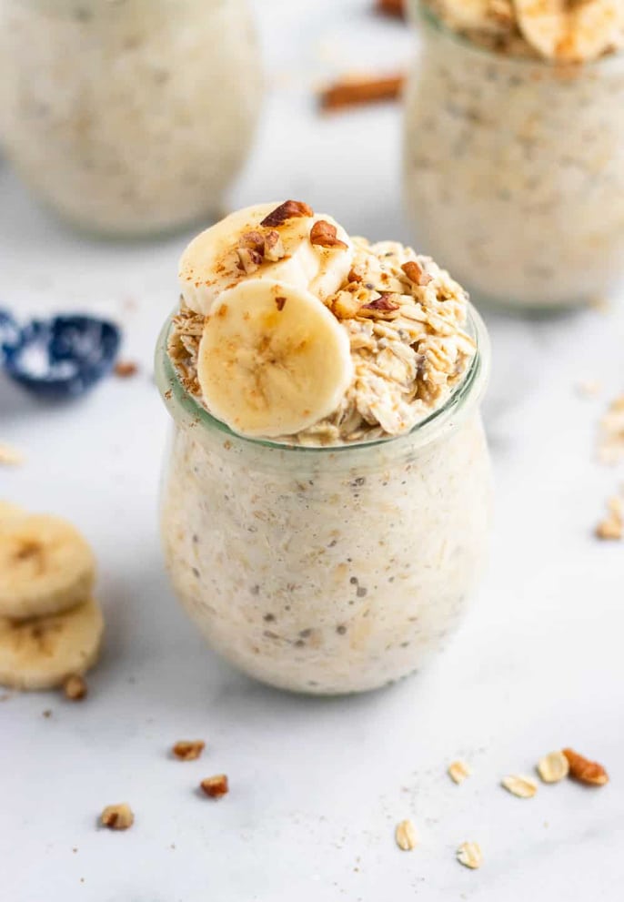 Jar of banana bread overnight oats