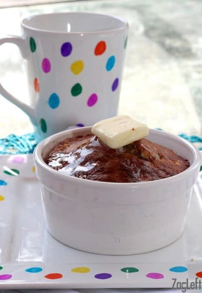 Single serving of banana bread with mug