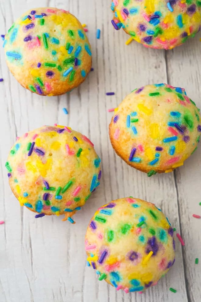 Birthday cake banana muffins on a table