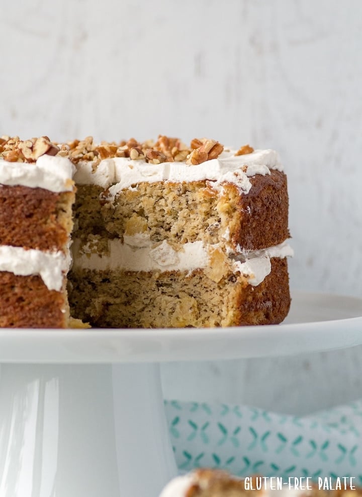 Hummingbird banana cake on platter