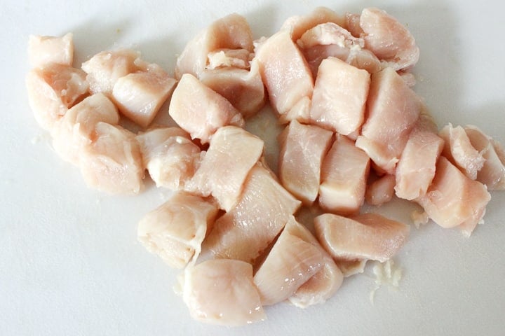 Chunks of raw chicken