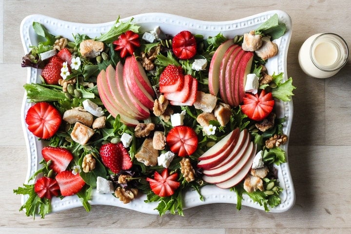 Platter of Strawberry Chicken Salad - with dressing