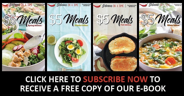 Covers of 4 cookbooks called $5 meals for each season