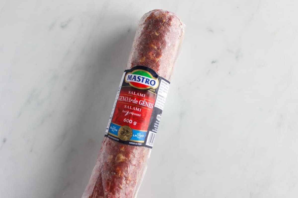 Large chunk of spicy Italian Genoa salami.